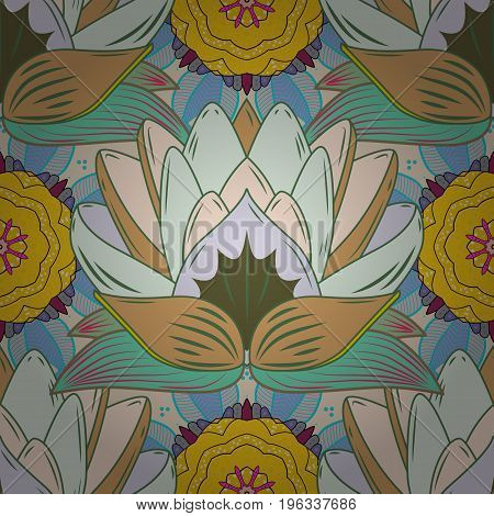 Seamless background pattern. Flowers of the valley on colorful background. Watercolor hand drawn. Vector - stock.