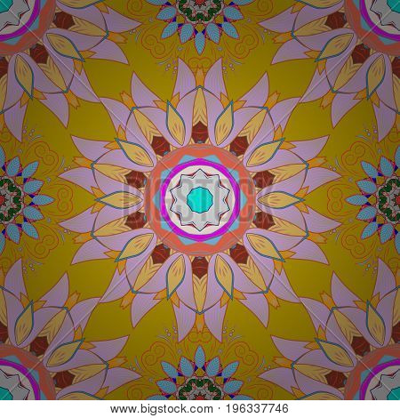 Multicolo elegant little flowers and funny bugs on a colorful background vector texture illustration.