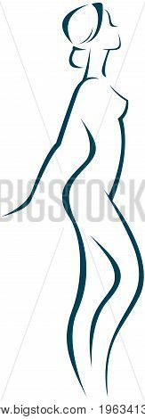 Linear silhouette of a beautiful slender woman who stands in profile Stock vector illustration
