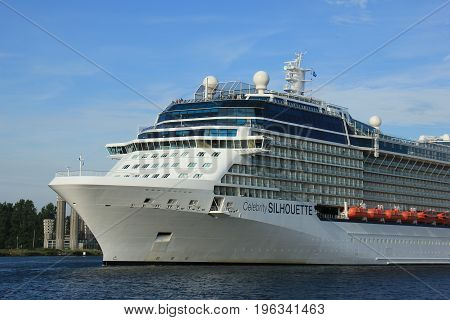 Velsen The Netherlands - July 20th 2017: Celebrity Silhouette is a Solstice-class cruise ship owned and operated by Celebrity Cruises built by Meyer Werft Papenburg. The Silhouette is 315 m (1033 ft) long.