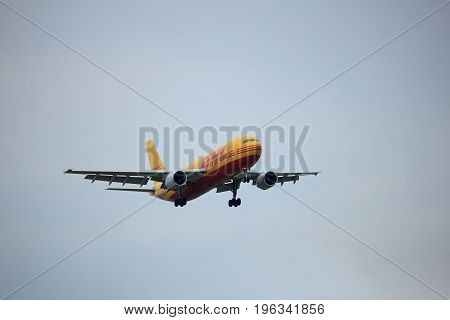Amsterdam the Netherlands - July 20th 2017: D-AEAE EAT DHL Leipzig Airbus A300 approaching Schiphol Amsterdam Airport Polderbaan runway