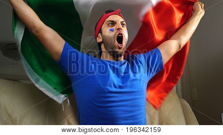 Italian Guy Celebrating with Italy Flag