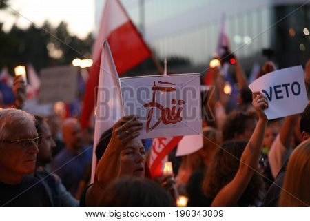 CRACOW POLAND - JUNE 21 2017: Thousands of government opponents protested in Cracow against new judicial reforms and future plans to change the Supreme Court. Cracow. Poland