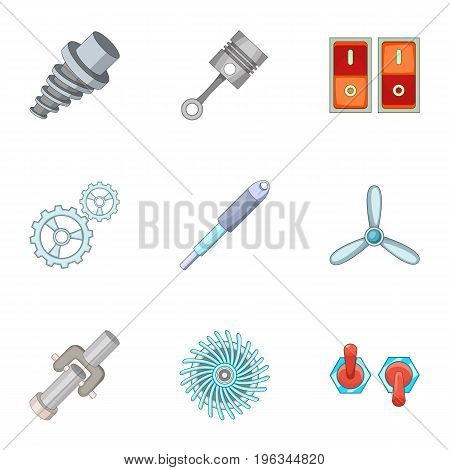 Car parts icons set. Cartoon set of 9 car parts vector icons for web isolated on white background