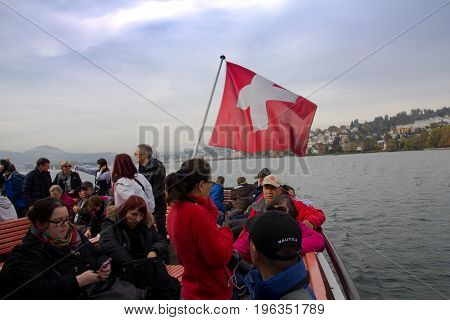 Lucerne Switzerland - October 24 2016 : Lake Lucerne cruise bring tourists to Mt. RIKI