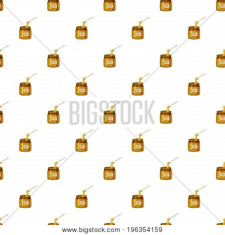 Jar of honey with spoon pattern seamless repeat in cartoon style vector illustration