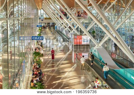 KUALA LUMPUR, MALAYSIA - CIRCA MAY, 2014: inside Kuala Lumpur International Airport. KLIA is Malaysia's main international airport and one of the major airports in South East Asia.