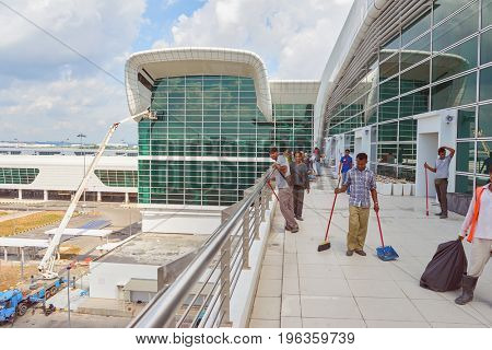 KUALA LUMPUR, MALAYSIA - CIRCA MAY, 2014: workers at KLIA2 at daytime. KLIA2 is the low-cost carrier terminal at KLIA. 