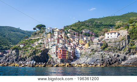 Riomaggiore In Cinque Terre, Italy - Summer 2016 - View From The Sea