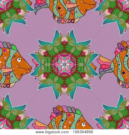 Sea Fish On Colored Background. Vector Illustration. Childish Vector Texture Tile. Seamless Pattern 