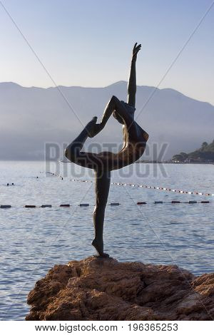 BUDVA MONTENEGRO - JUNE 27 2017: Dancer from Budva - sculpture of Gradimir Alexic - practically a visiting card of the Budva