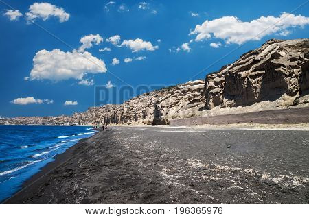 Greek black sand beach in Santorini. Greek black and white sand beach in Santorini