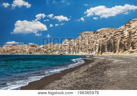 Greek black sand beach in Santorini. Greek black and white sand beach in Santorini