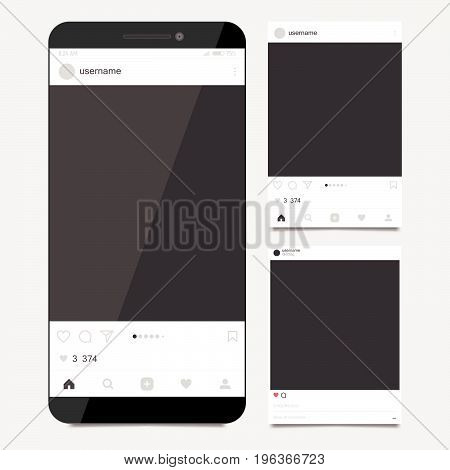 Social network photo frame. Instagram. Mockup. Vector illustration
