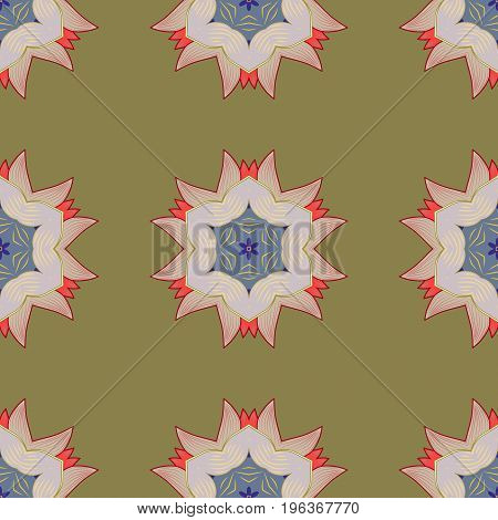 Spiritual and ritual symbol of Islam Arabic Indian religions. Colored Mandala. Oriental motifs. Vector geometric circle elements. Round Ornament Pattern on a colorful background.