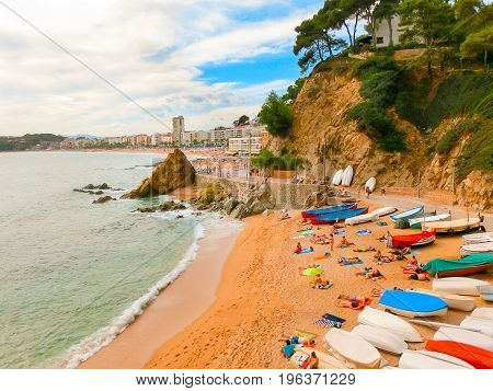 Lloret de Mar Castell Plaja at Sa Caleta beach in costa Brava of Catalonia Spain