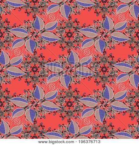 Leaves On Colorful Background. Tropical Seamless Floral Pattern. Vector Illustration.
