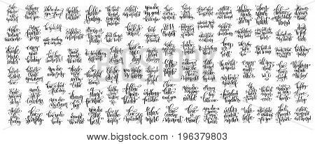 mega set of 100 hand lettering inscription, motivation and inspirational quotes phrases to poster, greeting card, printable wall art, calligraphy vector illustration big collection