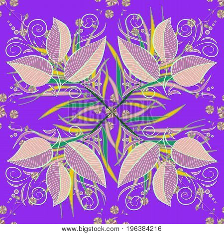 Floral fantasy design on a bright background seamless pattern. Colour Spring Theme seamless pattern Background. Flat Leaf Elements Design.