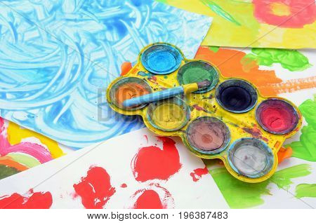 water collours close up on painted pictures