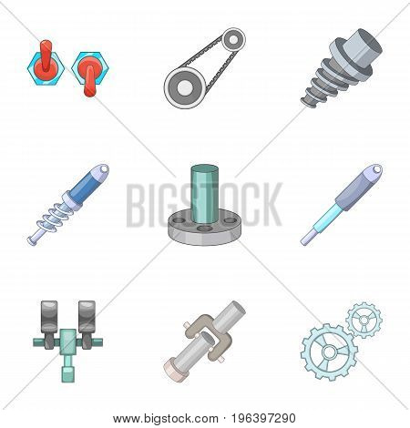 Mechanical and electrical parts icons set. Cartoon set of 9 mechanical and electrical parts vector icons for web isolated on white background