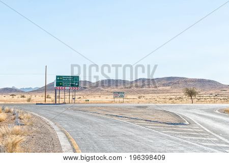 GRUNAU NAMIBIA - JUNE 13 2017: The T-junction of the B1 and B3 roads at Grunau a village in the Karas Region of Namibia