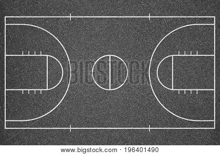 The basketball court top view. Asphalt background