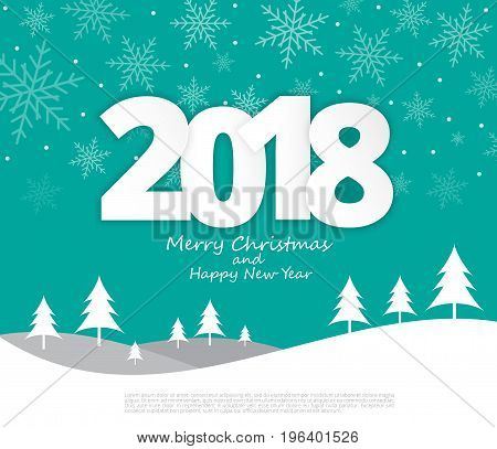 Text 2018 Christmas paper style on Merry Christmas and Happy New Year backgroundIllustration eps10