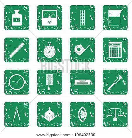 Measure precision icons set in grunge style green isolated vector illustration