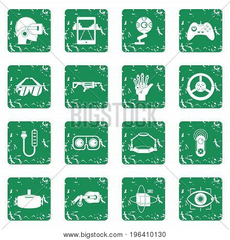 Virtual reality icons set in grunge style green isolated vector illustration