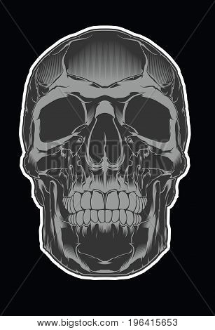 Skull illustration in tattoo style on black background
