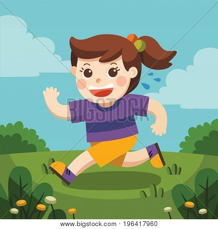 Illustration. A cute girl running around the playground. She is so adorable.