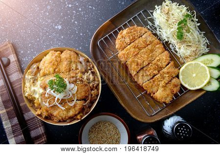 Katsudon Or Japanese Style Fried Pork Roast .