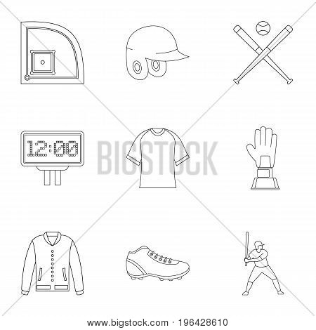 Baseball championship icons set. Outline set of 9 baseball championship vector icons for web isolated on white background