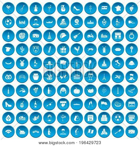 100 wine icons set in blue circle isolated on white vector illustration