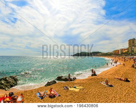 Lloret de Mar Castell Plaja at Sa Caleta beach in costa Brava of Catalonia Spain