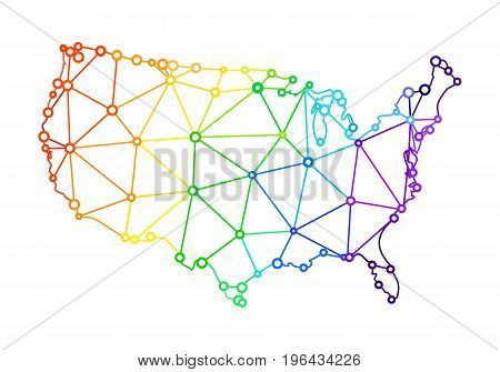 The LGBT flag in the form of a map of the United States of America. Vector illustration