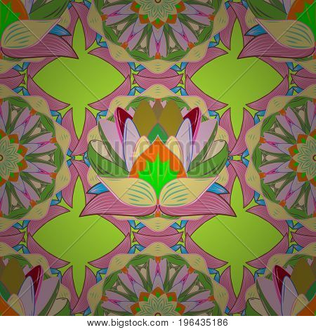 Colour Spring Theme seamless pattern Background. Flowers on colorful background. Flat Flower Elements Design. Seamless Floral Pattern in Vector illustration.