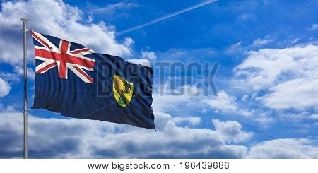 Turks And Caicos Islands Waving Flag On Blue Sky. 3D Illustration