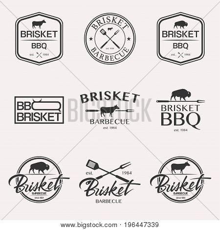 Barbecue brisket lettering logo set BBQ isolated on white background