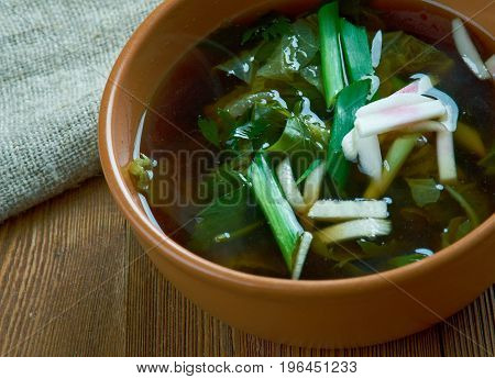 krosheva Grey stchi Russian cabbage soup, close up meal