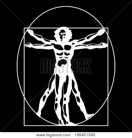 Vitruvian man  stylized symbol on a black background. Vector illustration.