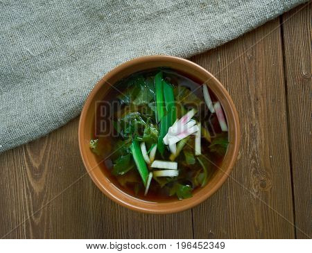krosheva Grey stchi Russian cabbage soup .close up meal