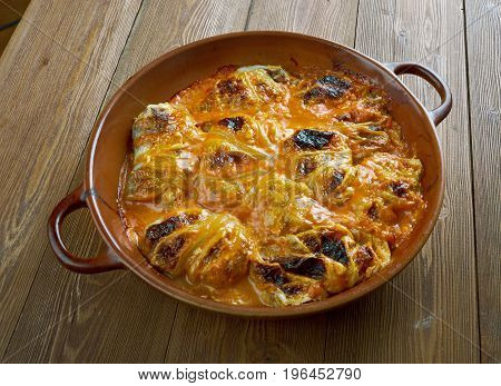 Kaalikaaryleet - Finnish stuffed cabbage. close up meal