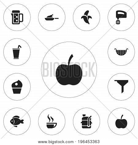 Set Of 12 Editable Cooking Icons. Includes Symbols Such As Strainer, Grill, Seafood And More