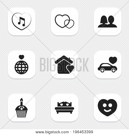 Set Of 9 Editable Passion Icons. Includes Symbols Such As Mattress, Decoration, Muffin And More