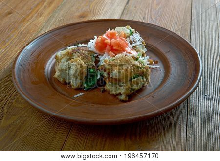 Knedle tyrolska - polish bread dumplings,  close up meal