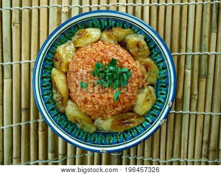 jollof rice with fried plantains Nigerian cuisine