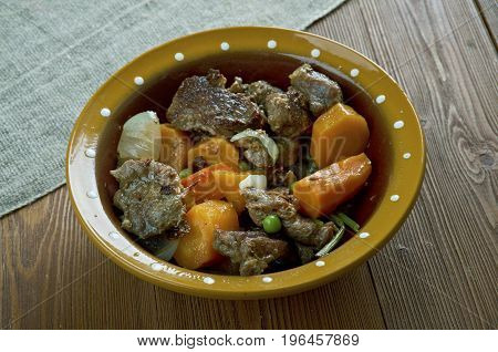 Crock pot Beef Stew.Canadian cuisine, close up meal