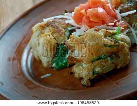 Knedle tyrolska - polish bread dumplings, close up meal